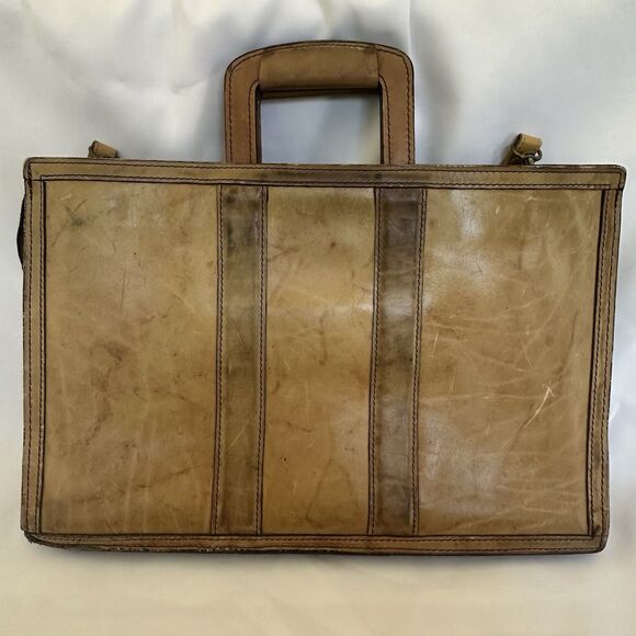 Vintage Leather Attaché Briefcase Brown Bag Retractable Handle Removable Strap - Picture 6 of 16